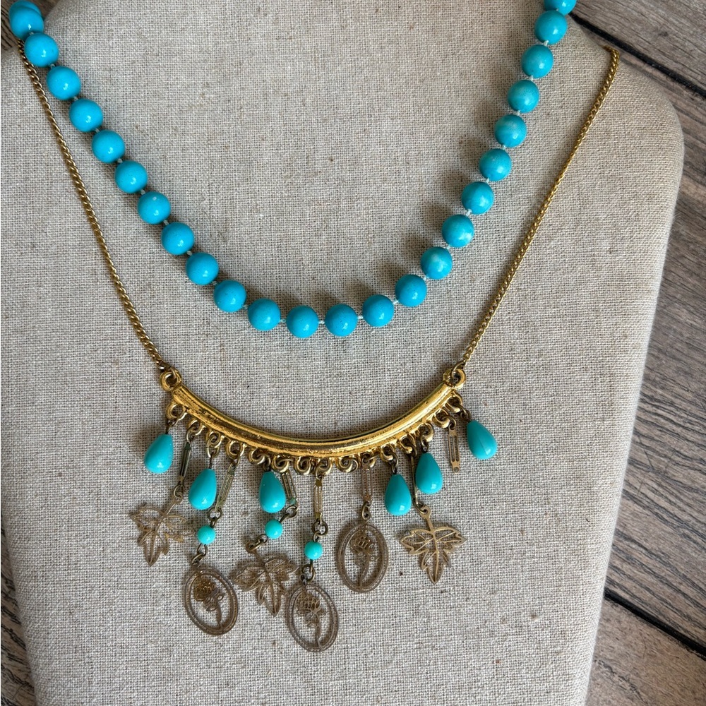 Antique and vintage two Gold and Turquoise Necklace